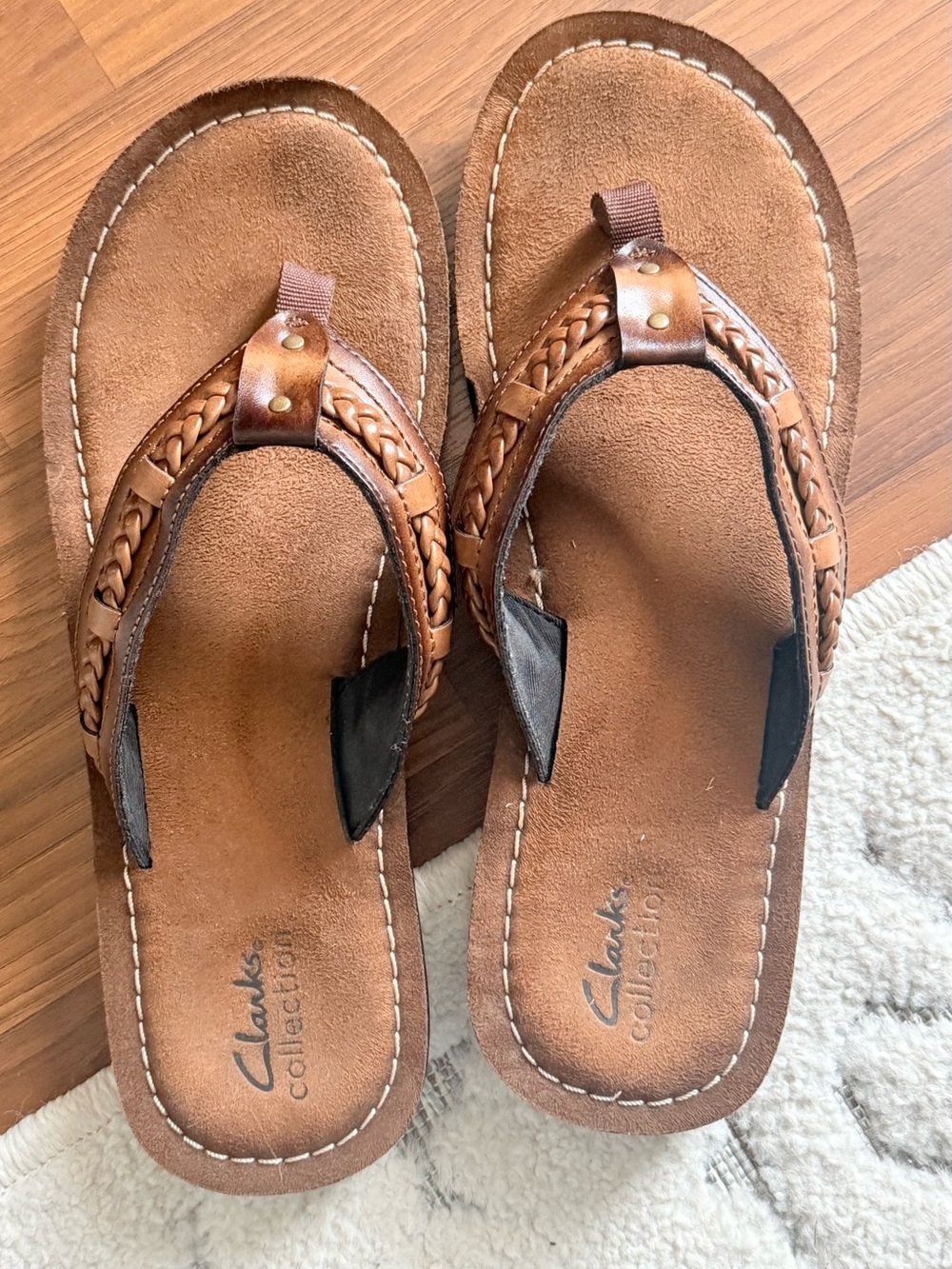 Clarks Brown Braided Leather Thong Sandals